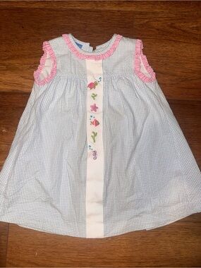 Girls ANAVINI 2 Seersucker Dress Ocean Embroidery